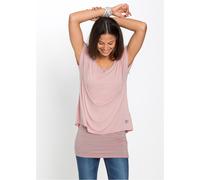 Longshirt BONPRIX "Longshirt aus softem Viskosemix", Damen, Gr. 36/38 (S), rosa (altrosa, rauchgrau geringelt), Obermaterial: 95% Viskose, 5% Elasthan, schmal, Shirts Longshirt, schmale Passform, Kurz