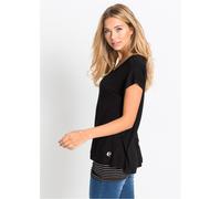 Longshirt BONPRIX "Longshirt aus softem Viskosemix", Damen, Gr. 36/38 (S), schwarz (schwarz, weiß geringelt), Obermaterial: 95% Viskose, 5% Elasthan, schmal, Shirts Longshirt, Longshirt aus softem Vis