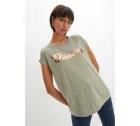 Longshirt BONPRIX "Longshirt aus Viskose-Mix", Damen, Gr. 52/54 (XXL), grün (seegras bedruckt), Obermaterial: 50% Polyester, 50% Viskose, oversize, Shirts Longshirt, Oversize Passform, Kurzarm-Design,