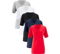 Longshirt BONPRIX "Weites Long-Shirt mit V-Ausschnitt, Kurzarm (5er Pack)", Damen, Gr. 52/54 (XXL), erdbeere, schwarz, weiß, hellgrau meliert, dunkelblau, Jersey, Obermaterial: 90% Baumwolle, 10% Visk