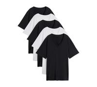 Longshirt BONPRIX "Weites Long-Shirt mit V-Ausschnitt, Kurzarm (5er Pack)", Damen, Gr. 56/58 (XXXL), schwarz (schwarz, schwarz, schwarz, weiß, weiß), Jersey, Obermaterial: 100% Baumwolle, mehrfarbig,