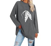 Longshirt Damen Herbst Winter Tunika Print Langarm Lange Oberteile Bedruckte Longbluse Longpullover T Shirt Casual Lose Elegant Pullover Bluse Sweatshirt Langarmshirt Hemd Tops, XL, Dunkelgrau