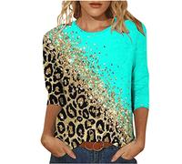 Longshirt Damen Lässig für Leggings 3/4 Arm Tshirt Damen Shirt Mode Leopard Druck Oberteile Bluse Sommer Basic T-Shirts Tunika Tops Rundhals Pullover T-Shirt Slim Fit Damenblusen T Shirts
