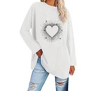 Longshirt Damen Langarm Tunika Lange Oberteile Bedruckte Longbluse Longpullover T Shirt Casual Lose Elegant Pullover Bluse Sweatshirt Langarmshirt Hemd Tops, XL, Weiß