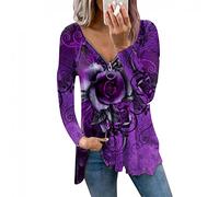 Longshirt Damen Oberteile Elegant Könnte Schultern Tshirt Langarm Bluse Blumen Muster Tunika Shirts Langarmshirt Frühling Herbst Blusentops Lässige Lose Casual T Shirts Große Größen