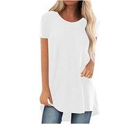 Longshirt Damen Oversize Lang Pullover Sommer Kurzarm T-Shirt Oberteile Elegant Einfarbig Tshirt Longbluse Große Größen O-Ausschnitt Longtops Loose Fit Bluse Shirts Übergröße Lose Pulli Geschenk