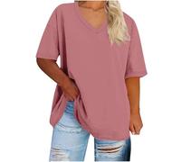 Longshirt Damen Oversize Shirt Lässig Einfarbig Tshirt V-Ausschnitt Kurze Ärmel Longtops Plus Size Sommer Tops Basic T-Shirt Longbluse Locker Bequem Bluse für mollige Frauen S-5XL