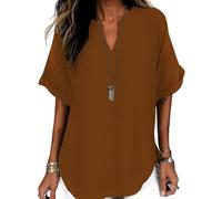 Longshirt Damen Sommer Kurzarm Bluse Oversized Leicht Blusenshirt Vintage Locker T-Shirts V Ausschnitt Leicht Oberteile Trendy Freizeit Hemdbluse Kurzärmelig Klassische Blusen Top