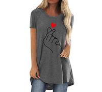 Longshirt Damen Sommer Lang T-Shirt Lässig Blumendruck Longbluse Kurzarm Rundhals Tshirt Damen Große Größen Longtops Oversize Tunika Longpullover Sommershirts Locker Lang Pullover Sommerbluse