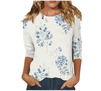 Longshirt Damen T-Shirt Damen Sommer Damenblusen Shirts Damen Sommer Sommerblusen Damen Leicht 3/4 Arm Shirt Damen Tunika Shirts Damen Sommer Bluse Kurzarm Damen Blusenshirt Damen（5-Light Blue,M)