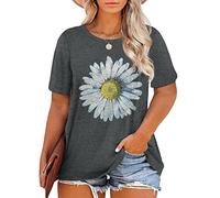 Longshirt Damen Top Damen Schwarz Sommerbluse Damen Damen GäNseblüMchen Grafik Druck T-Shirt Kurzarm Rundhalsausschnitt Tee Shirts Oberteile Sommer ÜBergrößE Tops Bluse Damen Kurzarm (Dunkelgrau, 5Xl)