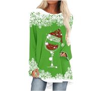 Longshirt Damen Weihnachten Langarm Weihnachtspullover Tunika Große Größen Lange Oberteile Bedruckte Longbluse Longpullover Casual Lose Elegant Pullover Bluse Sweatshirt Langarmshirt Sale Angebote