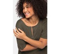 Longshirt SHEEGO "Longshirt", Damen, Gr. 48/50, grün (dunkeloliv), 100% Baumwolle, unifarben, V-Ausschnitt, Shirts (18463713-48) dunkeloliv