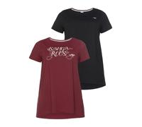 Longshirt KANGAROOS, Damen, Gr. 44/46, rot (schwarz, dunkelrot), Obermaterial: 60% Baumwolle, 40% Polyester, figurumspielend Po-bedeckend, Rundhals, Shirts Longshirt, Kurzarm, figurumschmeichelnde Pas