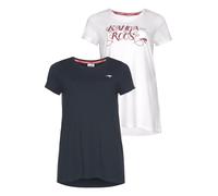 Longshirt KANGAROOS, Damen, Gr. 48/50, blau (weiß, marine), Obermaterial: 60% Baumwolle, 40% Polyester, figurumspielend Po-bedeckend, Rundhals, Shirts Longshirt, Kurzarm, figurumschmeichelnde Passform