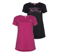 Longshirt KANGAROOS, Damen, Gr. 48/50, pink (fuchsia, schwarz), Obermaterial: 60% Baumwolle, 40% Polyester, figurumspielend Po-bedeckend, Rundhals, Shirts Longshirt, Kurzarm, figurumschmeichelnde Pass