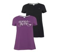 Longshirt KANGAROOS, Damen, Gr. 52/54, lila (lila, schwarz), Obermaterial: 60% Baumwolle, 40% Polyester, figurumspielend Po-bedeckend, Rundhals, Shirts Longshirt, Kurzarm, figurumschmeichelnde Passfor