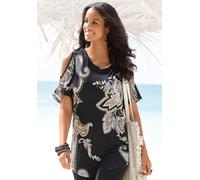 Longshirt LASCANA, Damen, Gr. 48/50, bunt (bedruckt), Jersey, Obermaterial: 100% Viskose, figurumspielend hüftbedeckend, Rundhals, Shirts Longshirt, mit Cut-outs an den Schultern, Alloverprint, Shirtk