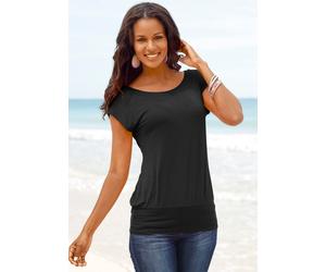 Longshirt LASCANA "dunkelblau", Damen, Gr. 36/38, schwarz, Obermaterial: 95% Viskose (LENZING™ ECOVERO™), 5% Elasthan, unifarben, figurumspielend lang, Rundhals, angeschnitten normaler Saum, Shirts Lo