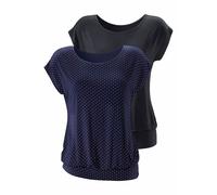 Longshirt LASCANA "mit breitem Bund", Damen, Gr. 36/38, blau (navy, gepunktet, schwarz), Obermaterial: 95% Viskose (LENZING™ ECOVERO™), 5% Elasthan, gepunktet, unifarben, bequem lang, Rundhals, Shirts