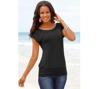 Longshirt LASCANA "mit breitem Bund", Damen, Gr. 48/50, schwarz, Obermaterial: 95% Viskose (LENZING™ ECOVERO™), 5% Elasthan, unifarben, figurumspielend lang, Rundhals, angeschnitten normaler Saum, Shi