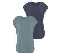 Longshirt LASCANA "mit stark gerundetem Saum", Damen, Gr. 32/34, bunt (mint, navy), Single Jersey, Obermaterial: 95% Viskose (LENZING™ ECOVERO™), 5% Elasthan, unifarben, Basic, figurumspielend Po-bede