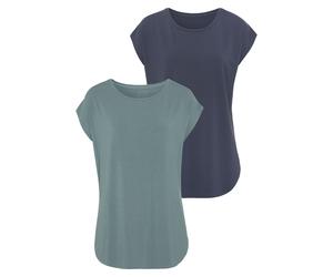 Longshirt LASCANA "mit stark gerundetem Saum", Damen, Gr. 32/34, bunt (mint, navy), Single Jersey, Obermaterial: 95% Viskose (LENZING™ ECOVERO™), 5% Elasthan, unifarben, Basic, bequem Po-bedeckend, Ru