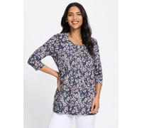 Longshirt "Longshirt", Damen, Gr. 56, blau (rauchblau, papaya, bedruckt), 100% Baumwolle, gemustert, mehrfarbig, Rundhals, Shirts Longshirt (72947325-56) rauchblau, papaya, bedruckt