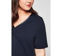 Longshirt SHEEGO "Longshirt", Damen, Gr. 44/46, blau (marine), 95% Baumwolle, 5% Elasthan, unifarben, V-Ausschnitt, Shirts Longshirt (88738036-44) marine