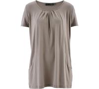 Longshirt BONPRIX, Damen, Gr. 40/42 (M), taupe, Jersey, Obermaterial: 64% Polyester, 32% Viskose, 4% Elasthan, figurumspielend Po-bedeckend, Rundhals, Shirts Longshirt, figurumspielende Passform, Kurz