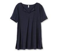 Longshirt SHEEGO "Longshirt", Damen, Gr. 44/46, blau (nachtblau), 100% Baumwolle, unifarben, V-Ausschnitt, Shirts Longshirt (78009865-44) nachtblau