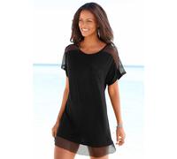 Longshirt S.OLIVER Gr. 44/46, schwarz, Damen, Jersey, Obermaterial: 95% Viskose, 5% Elasthan. Einsatz: 95% Polyester, 5% Elasthan, Shirts, mit Mesheinsätzen, Shirtkleid, Strandkleid, lockere Passform