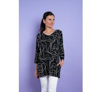 Longshirt SEIDEL MODEN, Damen, Gr. 42, schwarz, Jersey, Obermaterial: 96% Viskose, 4% Elasthan, bedruckt, tailliert Po-bedeckend, V-Ausschnitt, gerader Abschluss, Shirts Longshirt, mit grafischem Prin