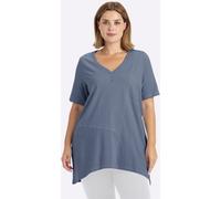 Longshirt SHEEGO "Halbarmshirt", Damen, Gr. 40/42, blau (rauchblau), 100% Baumwolle, unifarben, V-Ausschnitt, Shirts Longshirt (41807245-40) rauchblau