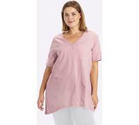 Longshirt SHEEGO "Halbarmshirt", Damen, Gr. 40/42, rosa (hortensie), 100% Baumwolle, unifarben, V-Ausschnitt, Shirts Longshirt (64295216-40) hortensie