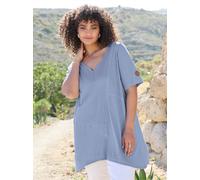 Longshirt SHEEGO "Halbarmshirt", Damen, Gr. 48/50, blau (bleu), 100% Baumwolle, unifarben, V-Ausschnitt, Shirts Longshirt (12215657-48) bleu