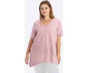 Longshirt SHEEGO "Halbarmshirt", Damen, Gr. 52/54, rosa (hortensie), 100% Baumwolle, unifarben, V-Ausschnitt, Shirts Longshirt (64295216-52) hortensie