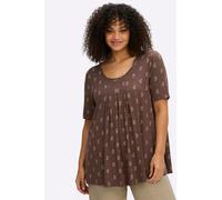 Longshirt SHEEGO "Halbarmshirt", Damen, Gr. 56/58, braun (schoko, sesam, bedruckt), 95% Viskose, 5% Elasthan, gemustert, mehrfarbig, Rundhals, Shirts Longshirt (33505917-56) schoko, sesam, bedruckt