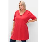 Longshirt SHEEGO "Longshirt", Damen, Gr. 40/42, lila (erdbeere), 100% Baumwolle, unifarben, V-Ausschnitt, Shirts Longshirt (54288511-40) erdbeere