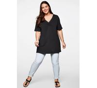 Sheego Damen Große Größen Longshirt mit Raffung Basicmode feminin V-Ausschnitt Raffung
