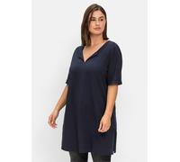 Longshirt SHEEGO "Longshirt", Damen, Gr. 44/46, blau (nachtblau), 100% Baumwolle, unifarben, V-Ausschnitt, Shirts (78009865-44) nachtblau