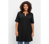 Longshirt SHEEGO "Longshirt", Damen, Gr. 44/46, schwarz, 100% Baumwolle, unifarben, V-Ausschnitt, Shirts Longshirt (48218515-44) schwarz