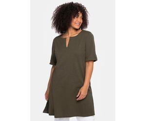 Longshirt SHEEGO "Longshirt", Damen, Gr. 48/50, grün (dunkeloliv), 100% Baumwolle, unifarben, V-Ausschnitt, Shirts Longshirt (18463713-48) dunkeloliv