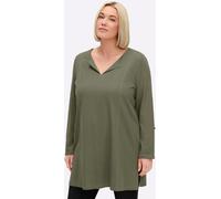Longshirt SHEEGO "Longshirt", Damen, Gr. 48/50, khaki, 100% Baumwolle, unifarben, Rundhals, Shirts Longshirt (51380844-48) khaki