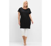 Longshirt SHEEGO "Longshirt", Damen, Gr. 48/50, schwarz, 50% Baumwolle, 50% Modal, unifarben, Rundhals, Shirts Longshirt (33598562-48) schwarz