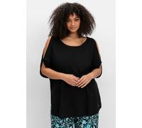 Longshirt SHEEGO "Longshirt", Damen, Gr. 48/50, schwarz, 50% Baumwolle, 50% Viskose, unifarben, Rundhals, Shirts Longshirt (14397252-48) schwarz