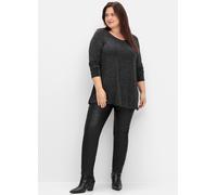Longshirt SHEEGO "Longshirt", Damen, Gr. 48/50, schwarz, 80% Polyimid, 15% metallisierte Fasern, 5% Elasthan, unifarben, Rundhals, Shirts (47719862-48) schwarz