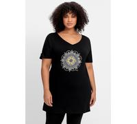 Longshirt SHEEGO "Longshirt", Damen, Gr. 48/50, schwarz, 95% Viskose, 5% Elasthan, gemustert, unifarben, V-Ausschnitt, Shirts Longshirt (70864165-48) schwarz