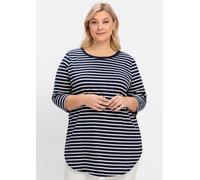 Longshirt SHEEGO "Longshirt", Damen, Gr. 52/54, blau (marine, weiß), 95% Baumwolle, 5% Elasthan, gemustert, mehrfarbig, Rundhals, Shirts Longshirt (41007721-52) marine, weiß