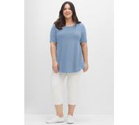 Longshirt SHEEGO "Longshirt", Damen, Gr. 52/54, bleu, 100% Baumwolle, unifarben, Rundhals, Shirts Longshirt (37426529-52) bleu